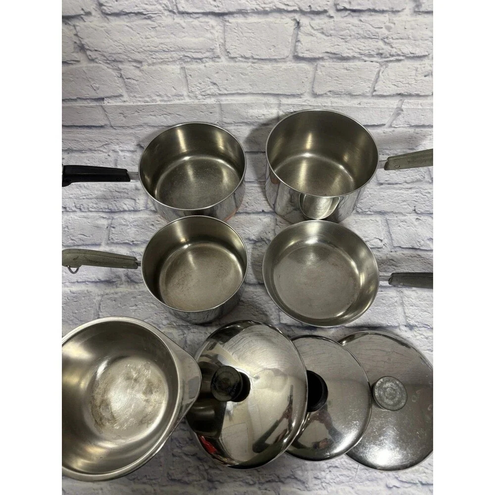 Revere Ware Set Saucepans Stockpot Lids 1801 Copper Bottom Pots Lids 9 Piece